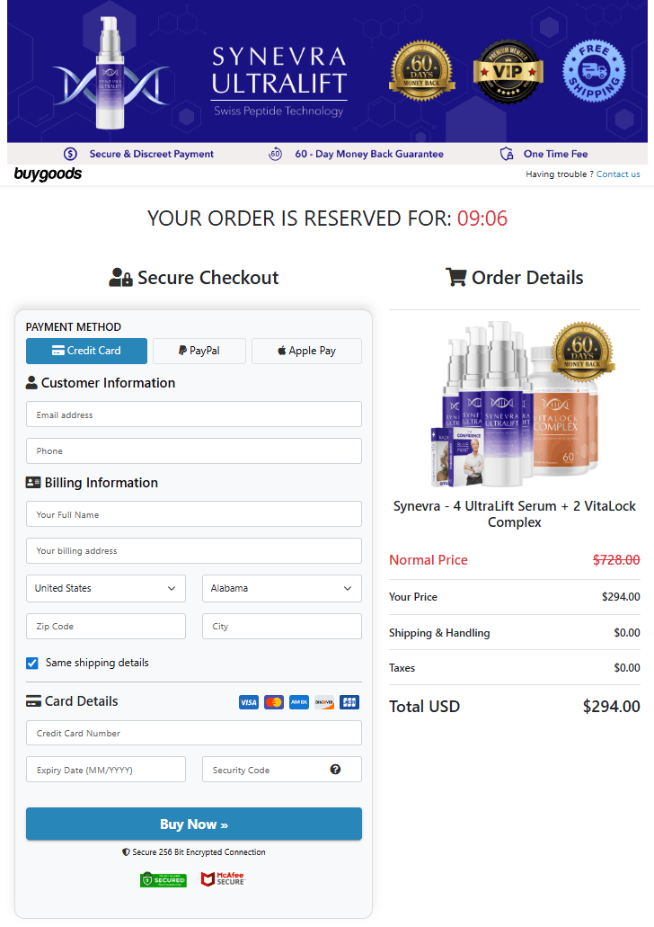 Synevra UltraLift serum order form